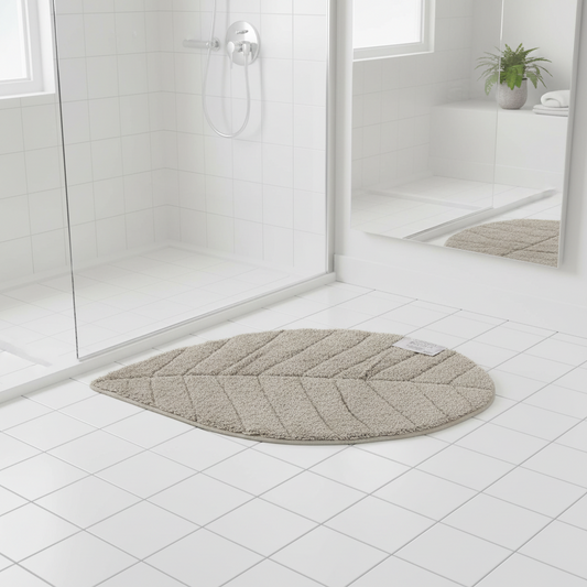 Tappeto Bagno Foglia 50x80 cm, colore beige – 100% Cotone con Antiscivolo