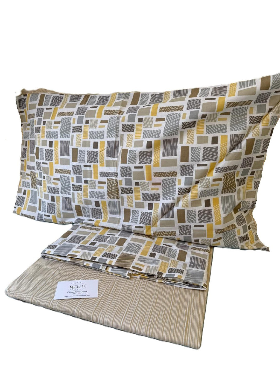 Completo matrimoniale 100% cotone percalle, detto anche a pelle d'uovo, fantasia Mosaico