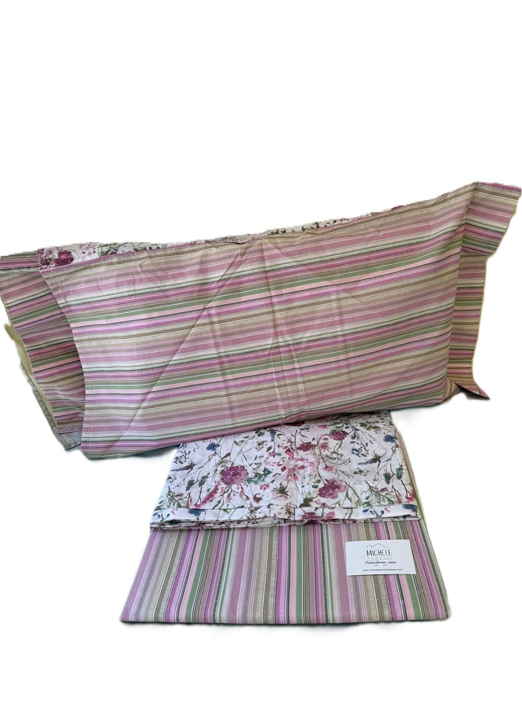 Completo matrimoniale 100% cotone percalle, detto anche a pelle d'uovo, fantasia Fiori di Campo