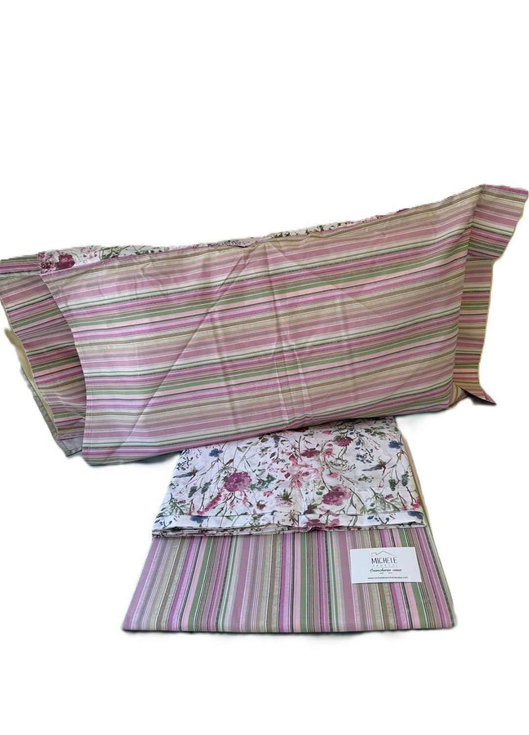 Completo matrimoniale 100% cotone percalle, detto anche a pelle d'uovo, fantasia Fiori di Campo