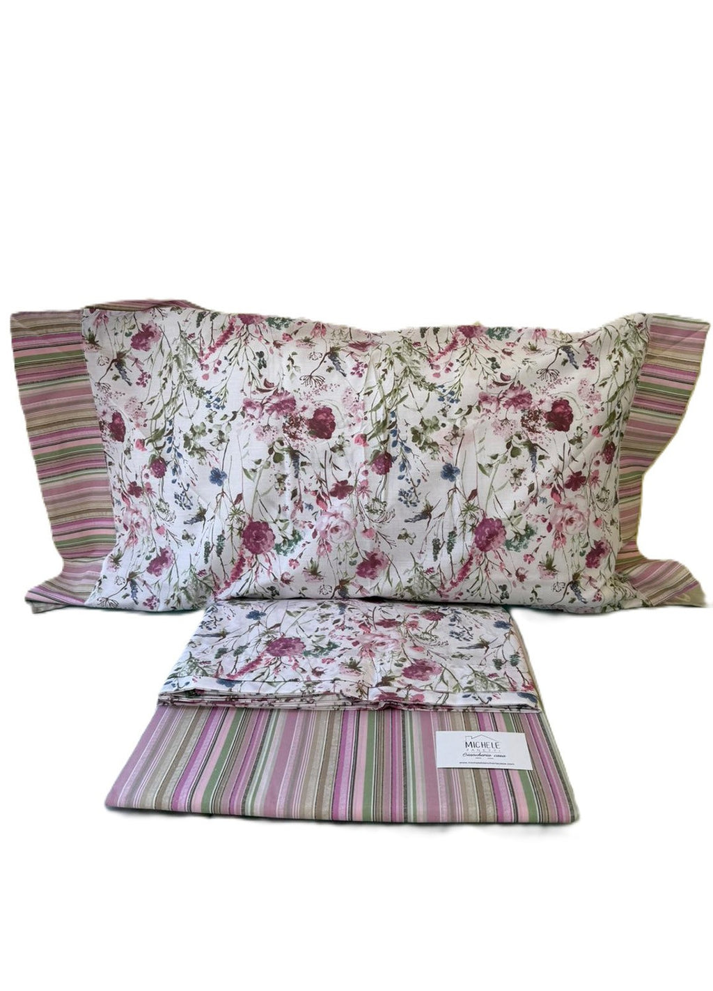 Completo matrimoniale 100% cotone percalle, detto anche a pelle d'uovo, fantasia Fiori di Campo