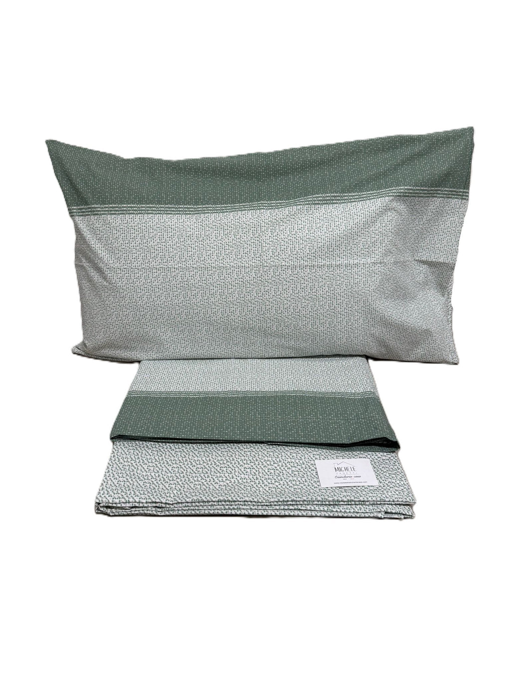 Completo Lenzuola Matrimoniale in cotone fantasia Puntinato Verde, prodotto italiano