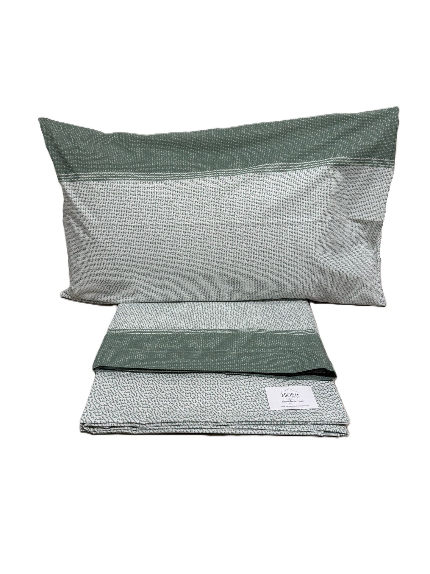 Completo Lenzuola Matrimoniale in cotone fantasia Puntinato Verde, prodotto italiano