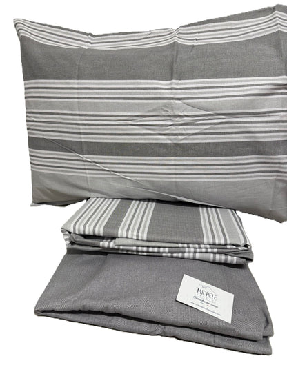 Completo Lenzuola Matrimoniale in cotone fantasia Righe colore Grigio, prodotto italiano