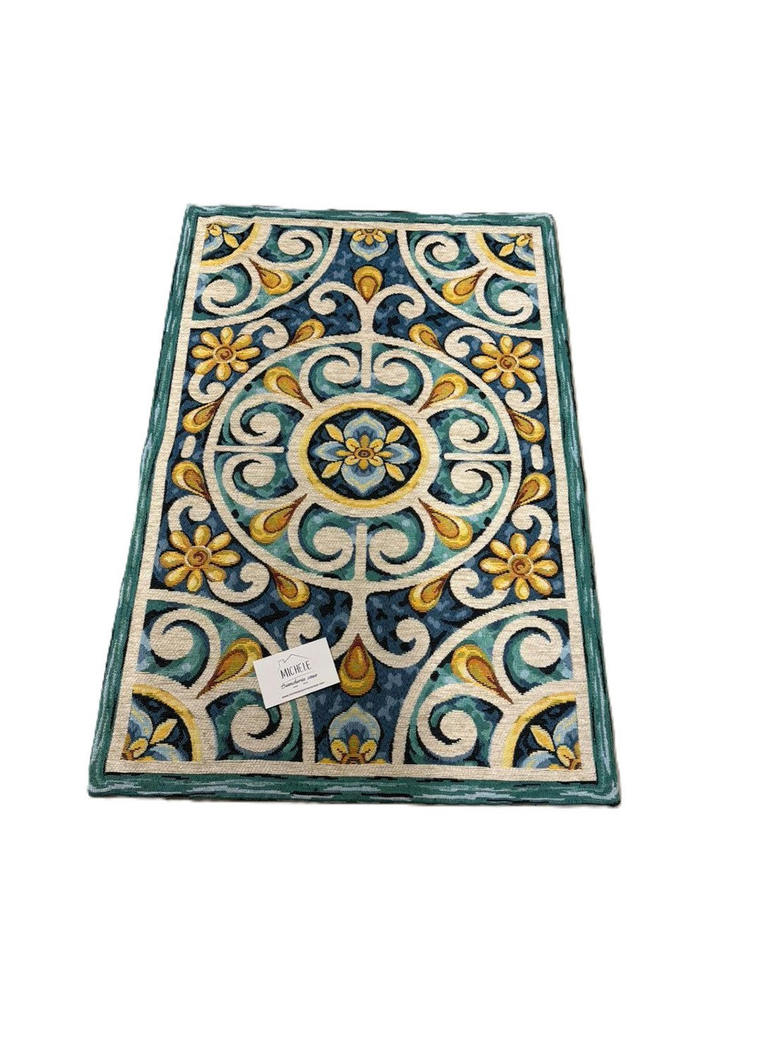 Tappeto in ciniglia con base antiscivolo serie Andalusia, colore azzurro, per la tua cucina