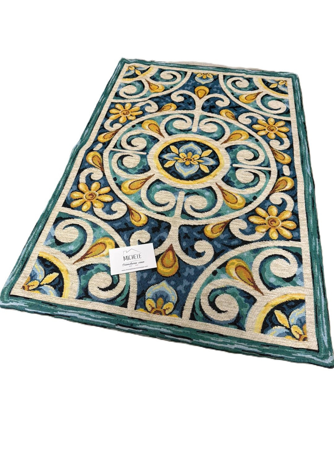 Tappeto in ciniglia con base antiscivolo serie Andalusia, colore azzurro, per la tua cucina