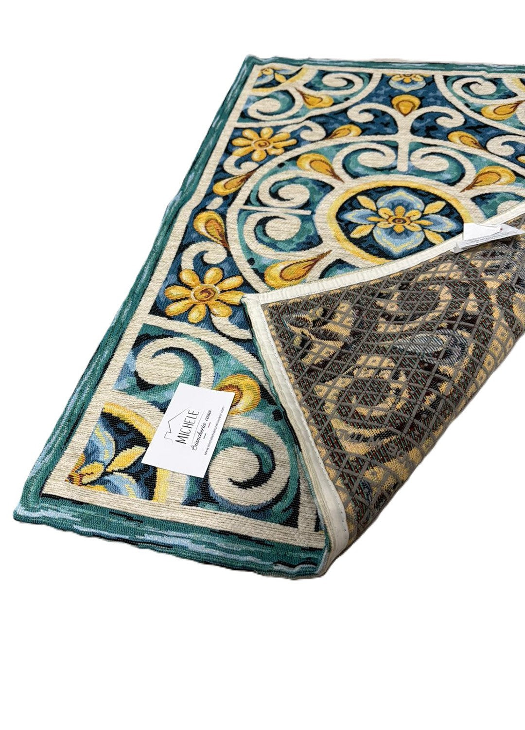 Tappeto in ciniglia con base antiscivolo serie Andalusia, colore azzurro, per la tua cucina