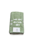 Completo asciugamani viso e ospite in cotone fantasia con pesciolini con sfondo verde