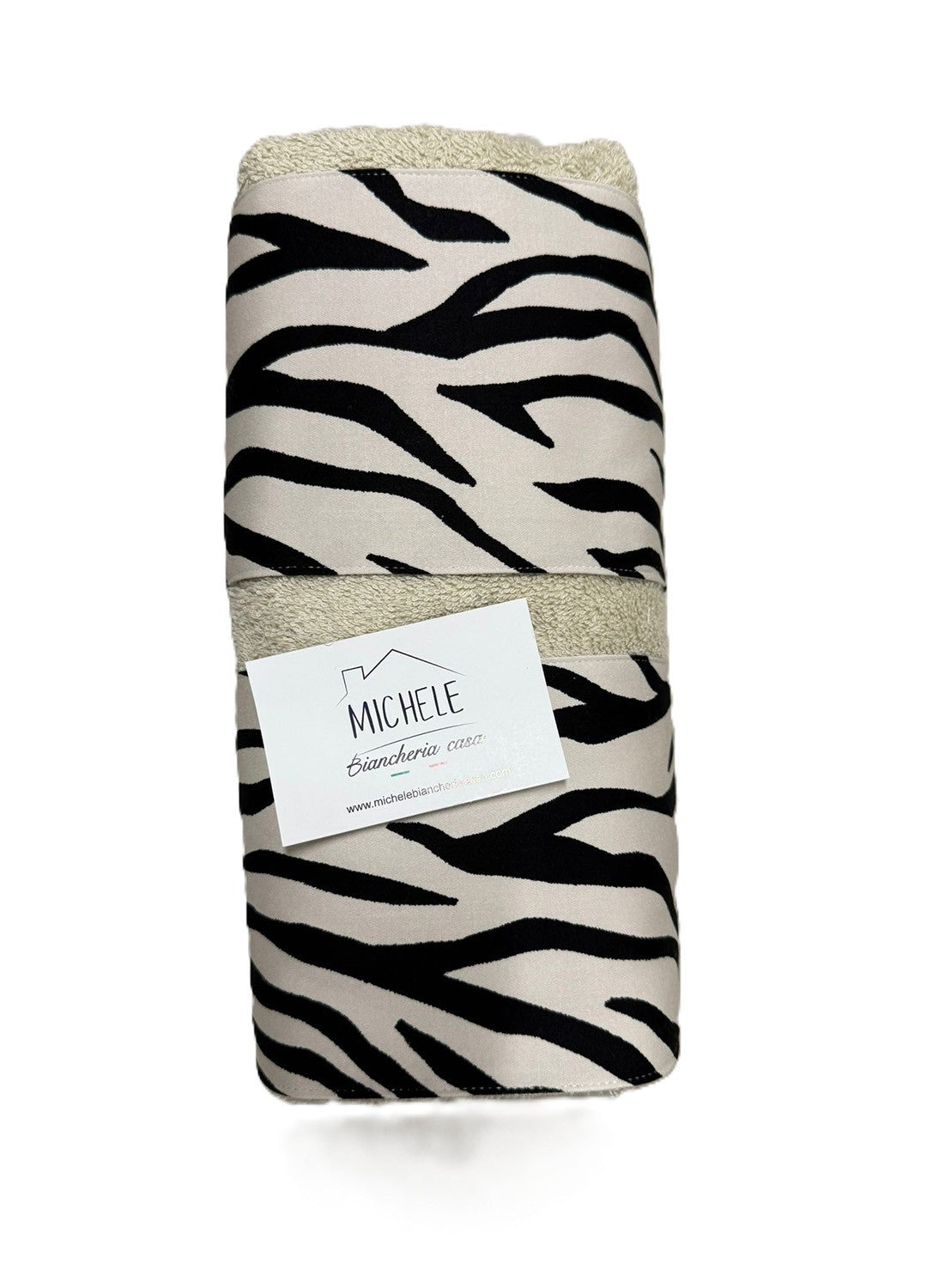 Completo asciugamani viso e ospite in cotone con balza zebrata, colore beige