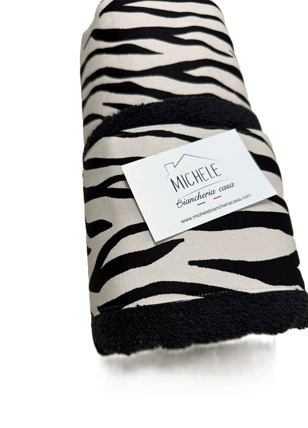 Completo asciugamani viso e ospite in cotone con balza zebrata, colore nero