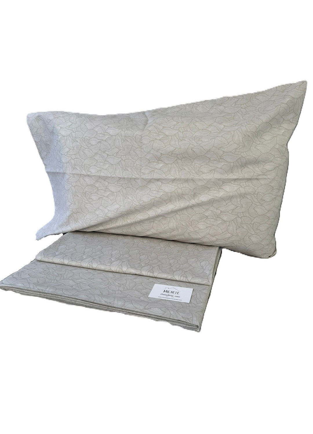 Completo Lenzuola Matrimoniale in cotone fantasia Foglioline, prodotto italiano