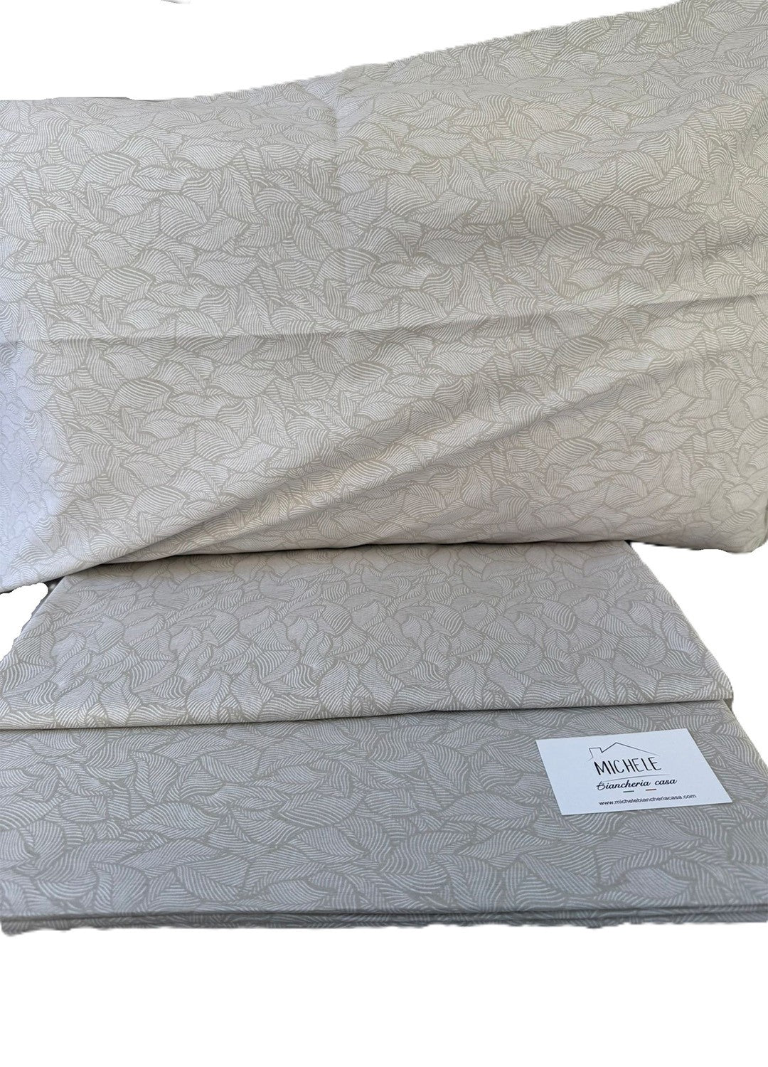 Completo Lenzuola Matrimoniale in cotone fantasia Foglioline, prodotto italiano