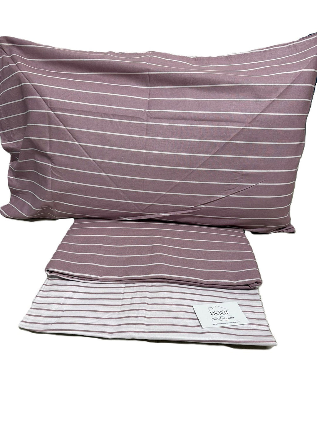 Lenzuolo Matrimoniale 100% Cotone – Fantasia A Righe Rosa Antico e Bianco