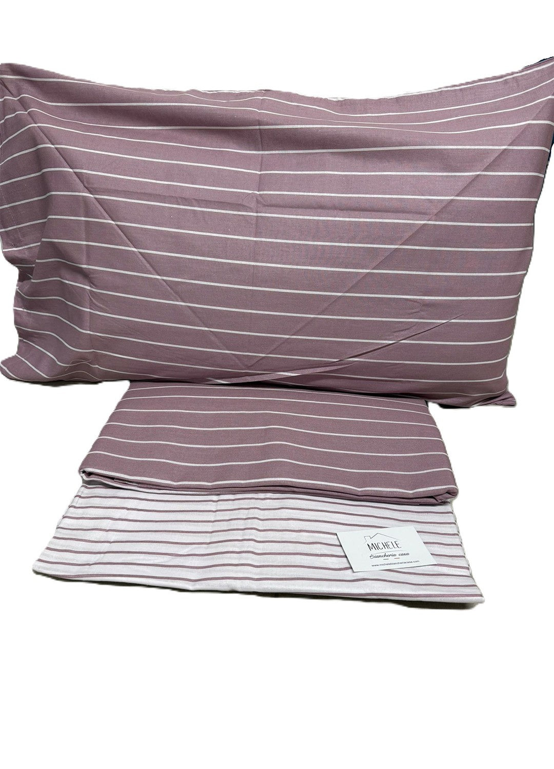 Lenzuolo Matrimoniale 100% Cotone – Fantasia A Righe Rosa Antico e Bianco