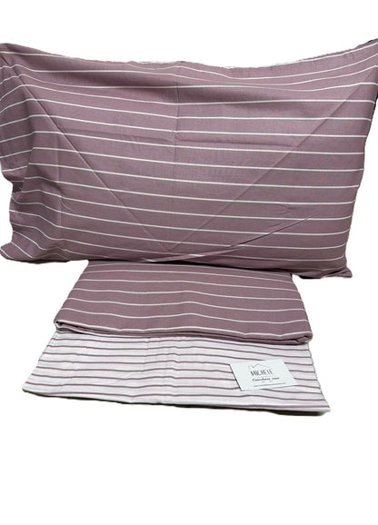 Lenzuolo Matrimoniale 100% Cotone – Fantasia A Righe Rosa Antico e Bianco