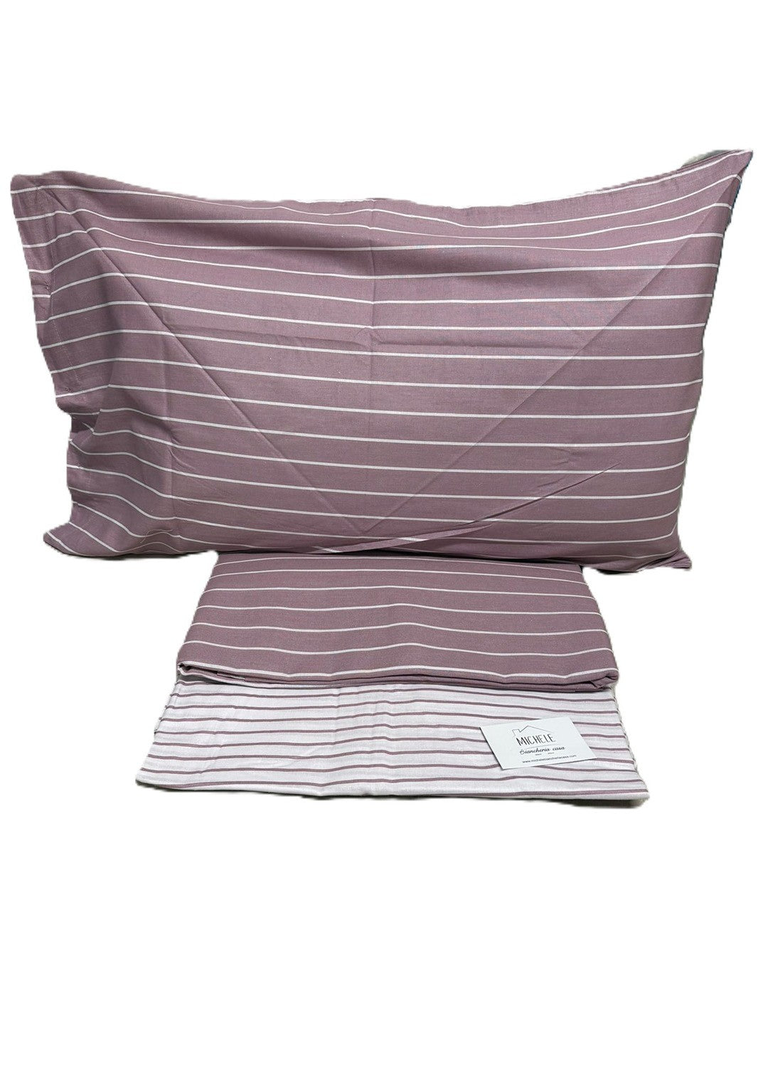 Lenzuolo Matrimoniale 100% Cotone – Fantasia A Righe Rosa Antico e Bianco