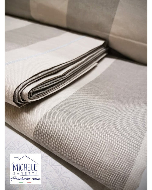 Completo lenzuola in cotone, per letto singolo, modello Riga Larga, colore Talpa o Grigio