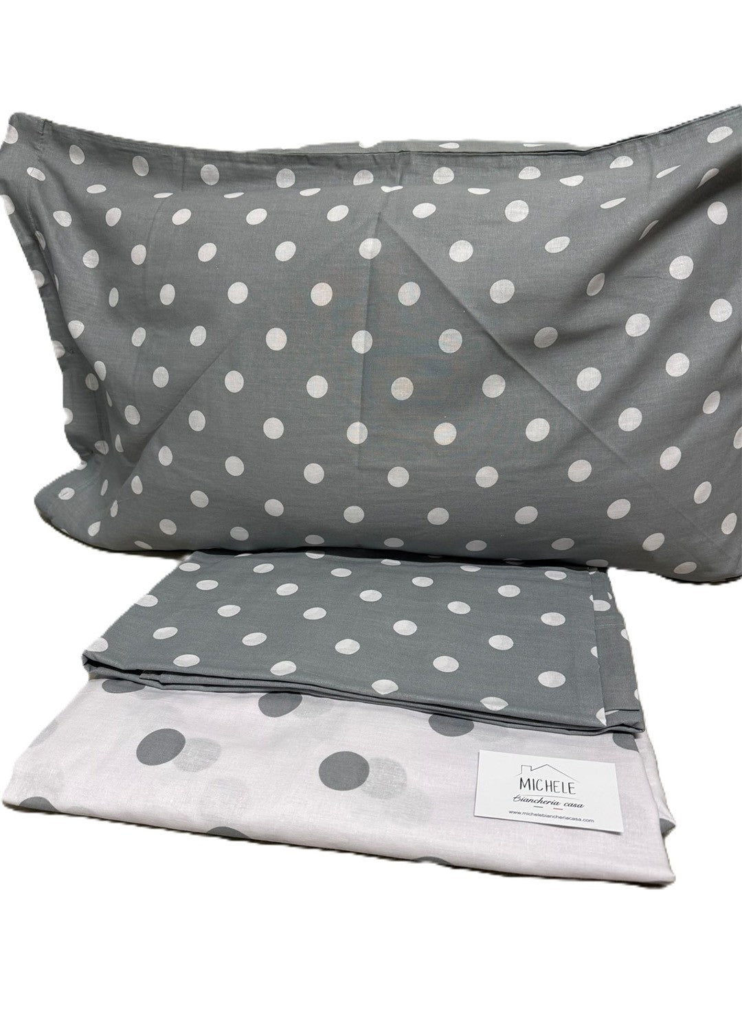 Lenzuolo per letto Singolo 100% Cotone – Fantasia A Pois con sfondo Grigio