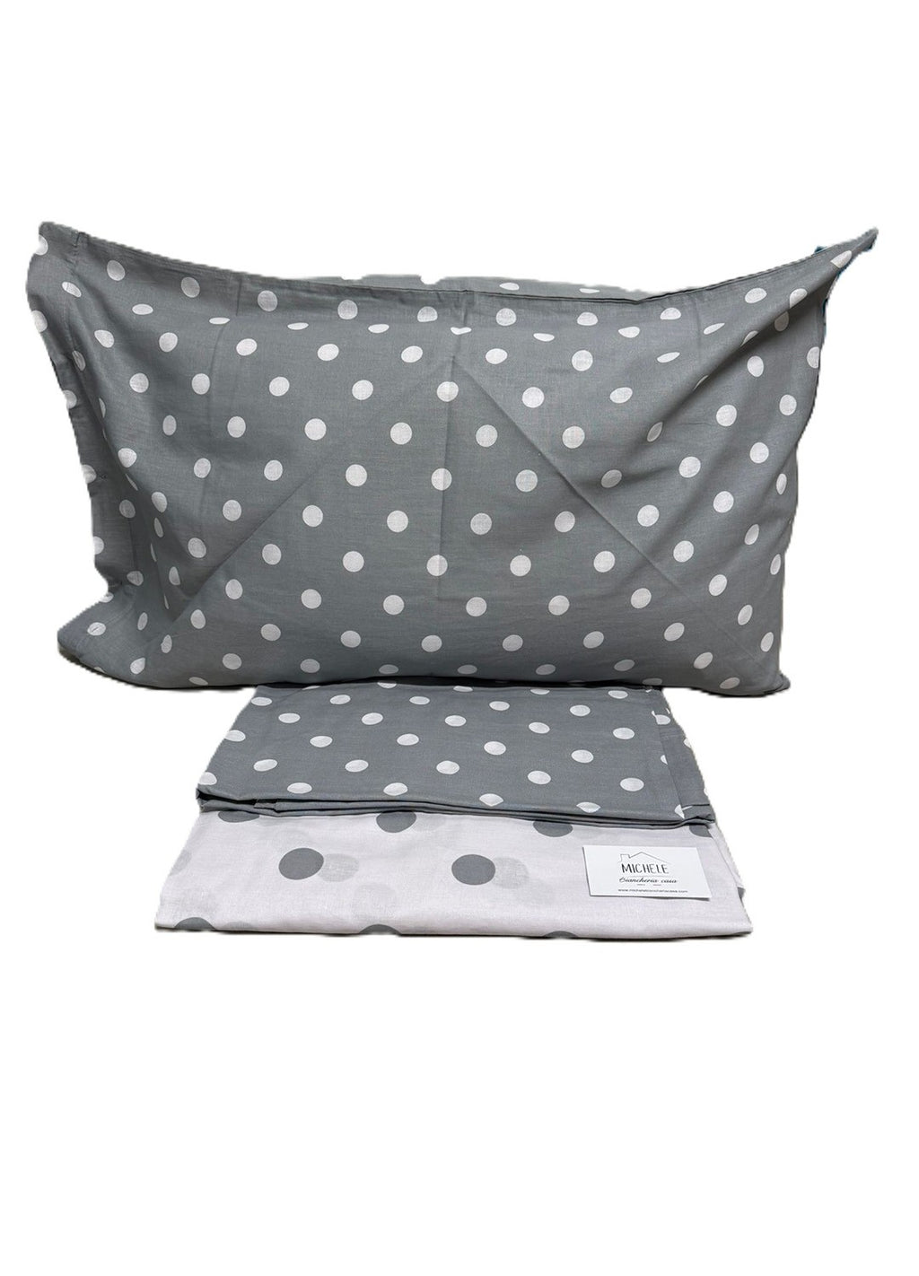 Lenzuolo per letto da una piazza e mezza 100% Cotone – Fantasia A Pois con sfondo Grigio