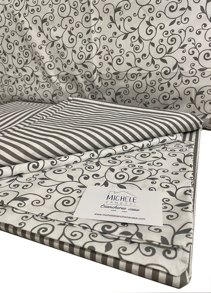 Completo Lenzuola Letto Singolo in cotone con fantasia serie Stefy, colore Beige o Grigio