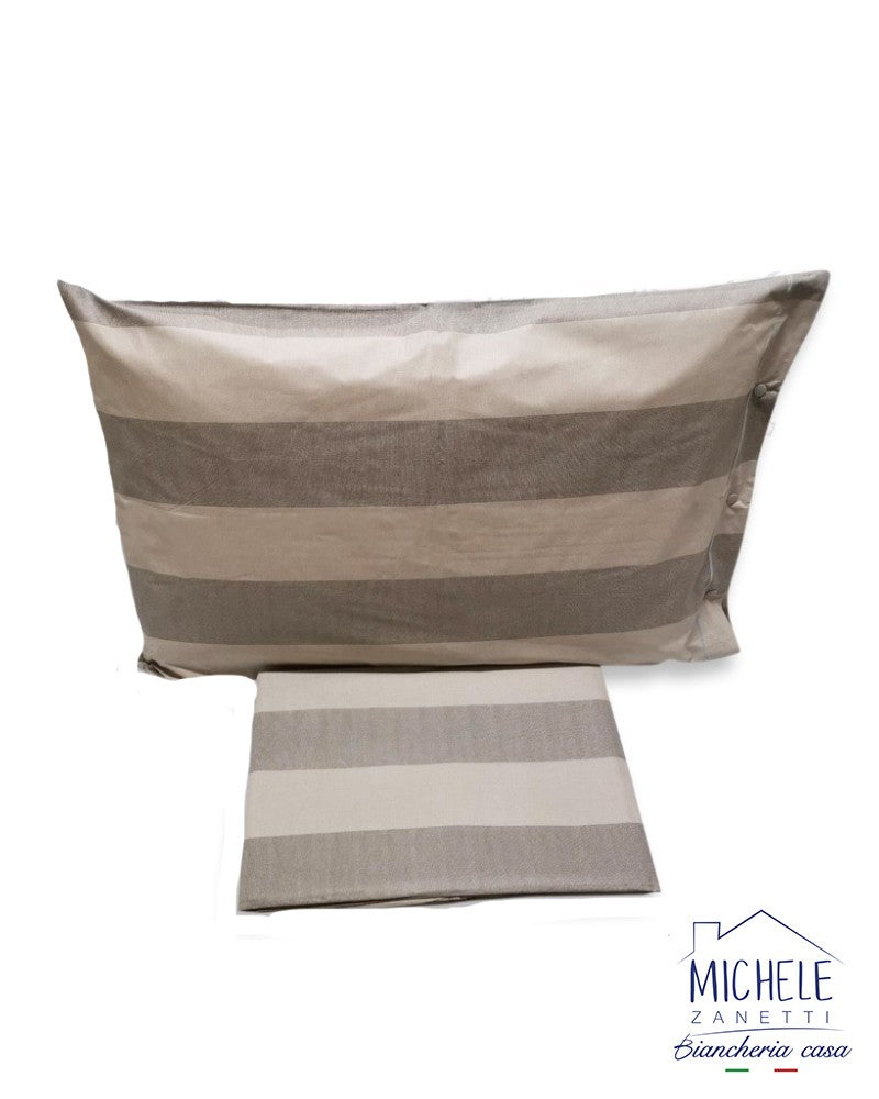 Copripiumino letto Piazza e Mezza in cotone fantasia con riga larga, colore Beige o Grigio
