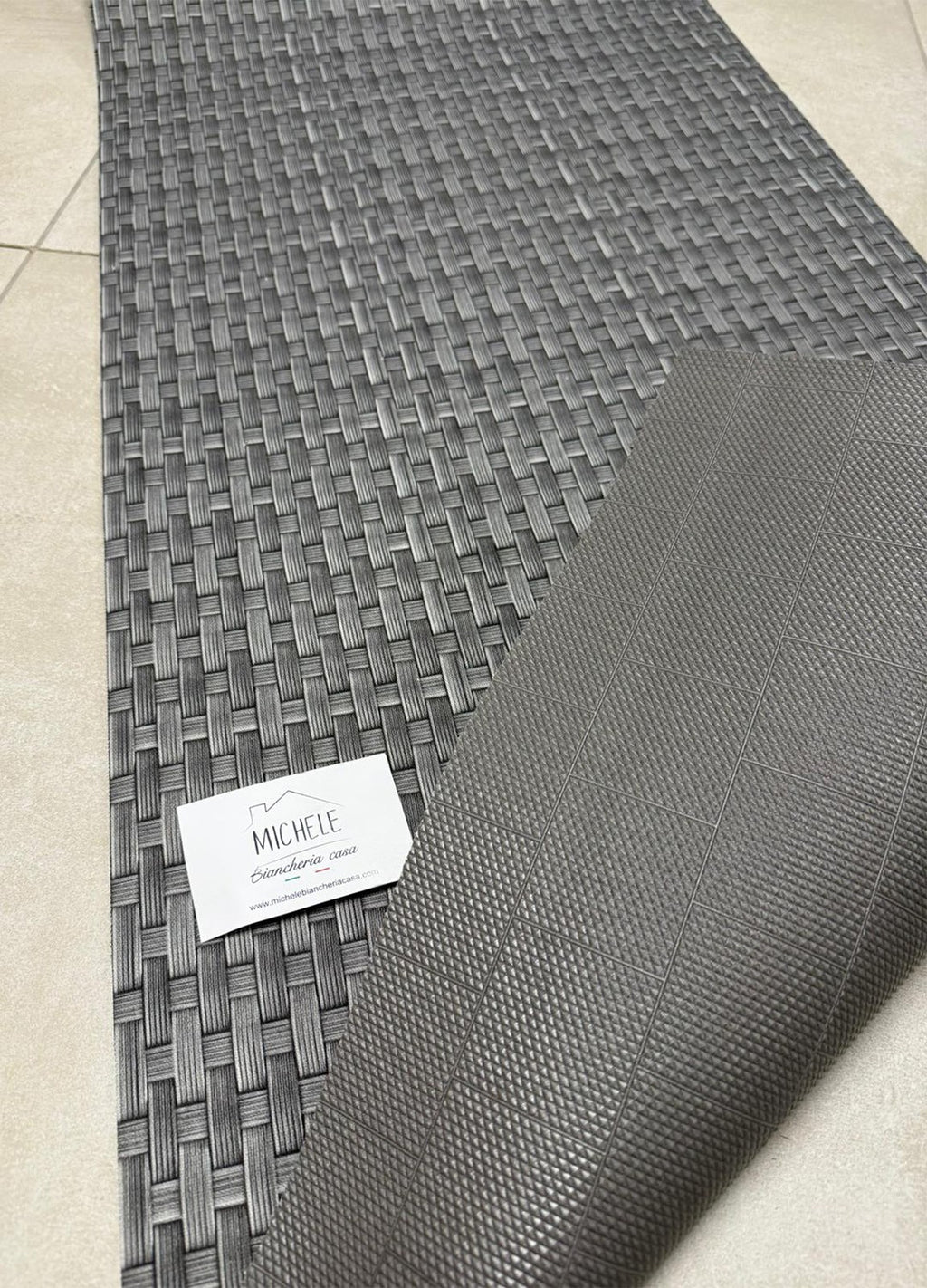 Tappeto Cucina a metro Fantasia Rattan Grigio in PVC H 50 cm - lunghezza a scelta, con antiscivolo