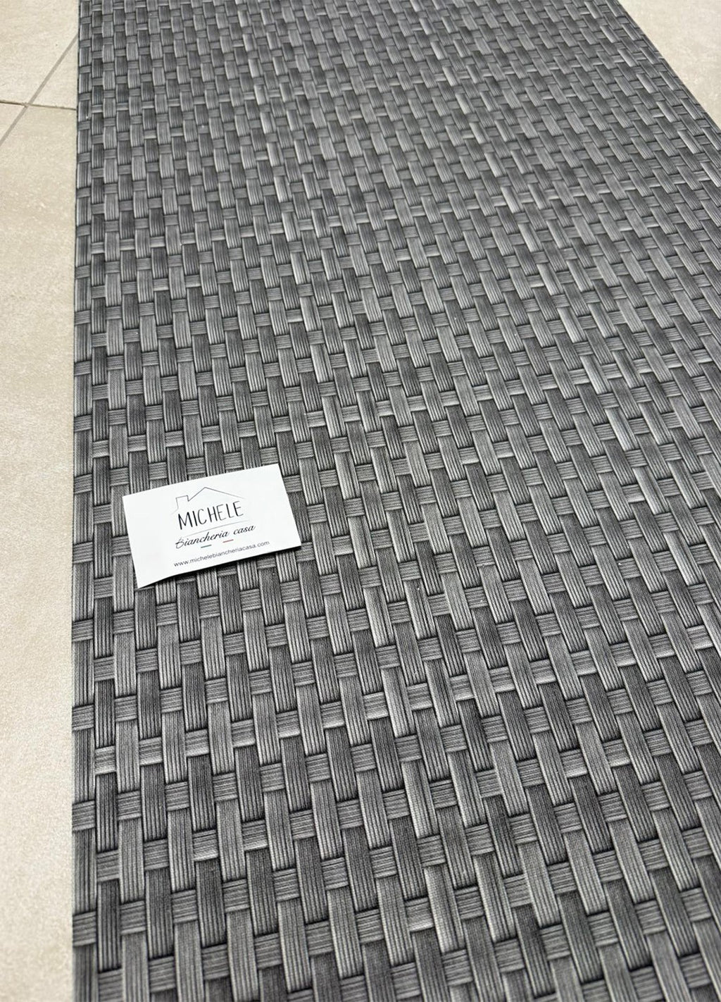 Tappeto Cucina a metro Fantasia Rattan Grigio in PVC H 50 cm - lunghezza a scelta, con antiscivolo