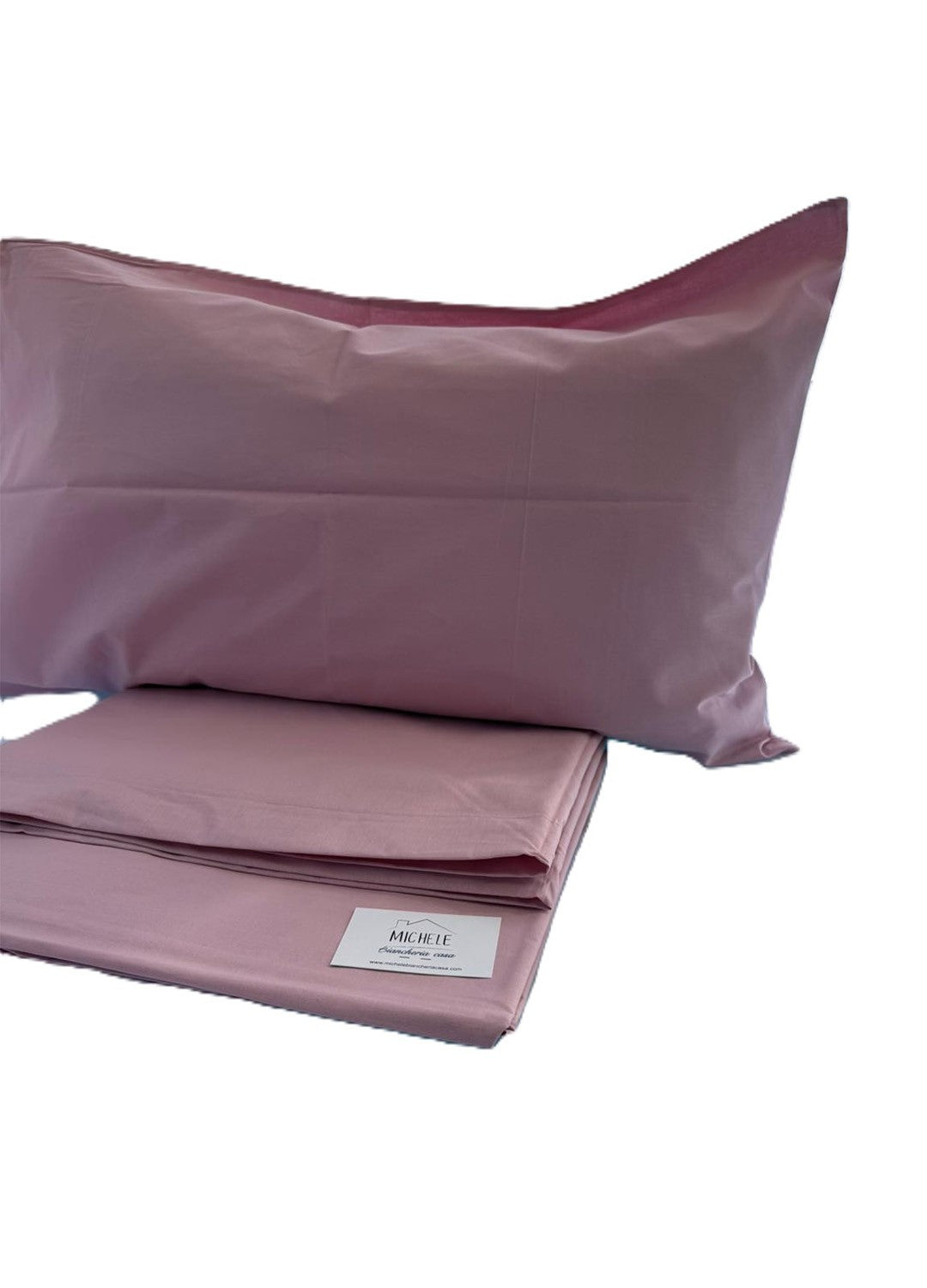 Completo lenzuola matrimoniali in tinta unita, Colore Rosa, in puro cotone, Prodotto Italiano