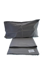 Completo lenzuola matrimoniali in tinta unita, grigio scuro, in puro cotone, prodotto italiano