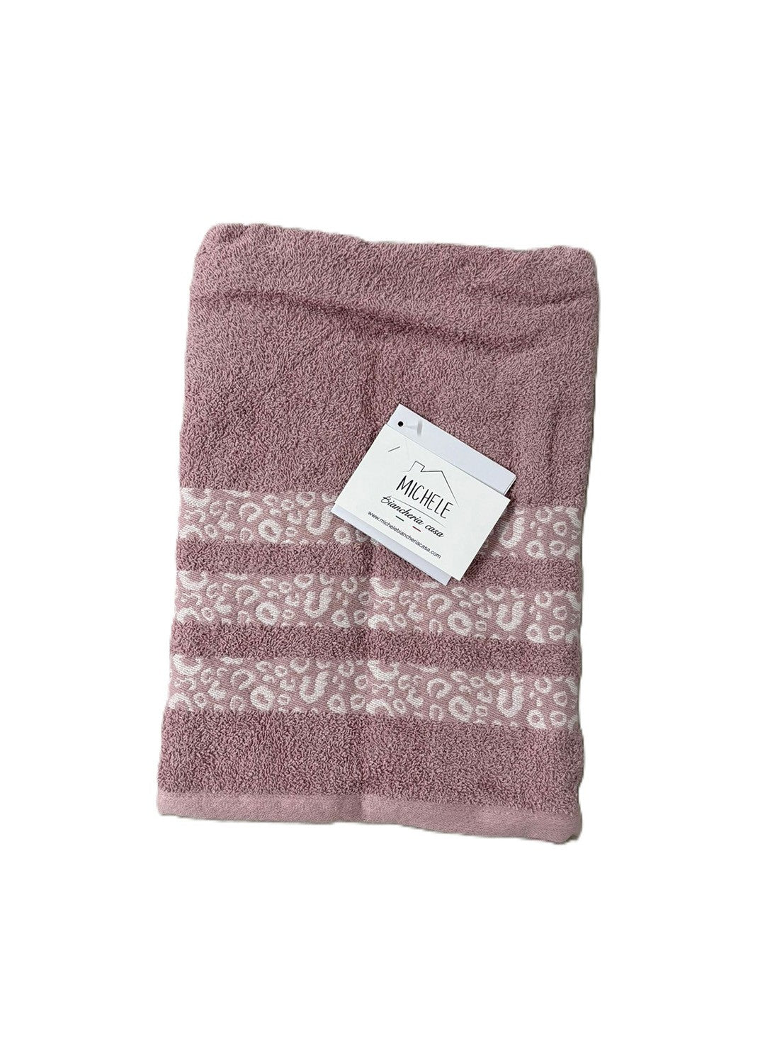 Completo Asciugamani Viso + Ospite in Spugna 100% Cotone – Colore Malva con Motivo Animalier