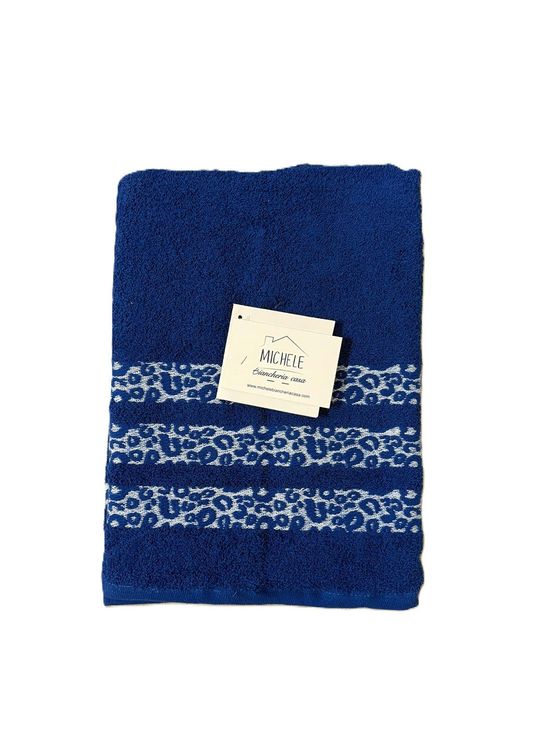 Completo Asciugamani Viso + Ospite in Spugna 100% Cotone – Colore Blu con Motivo Animalier