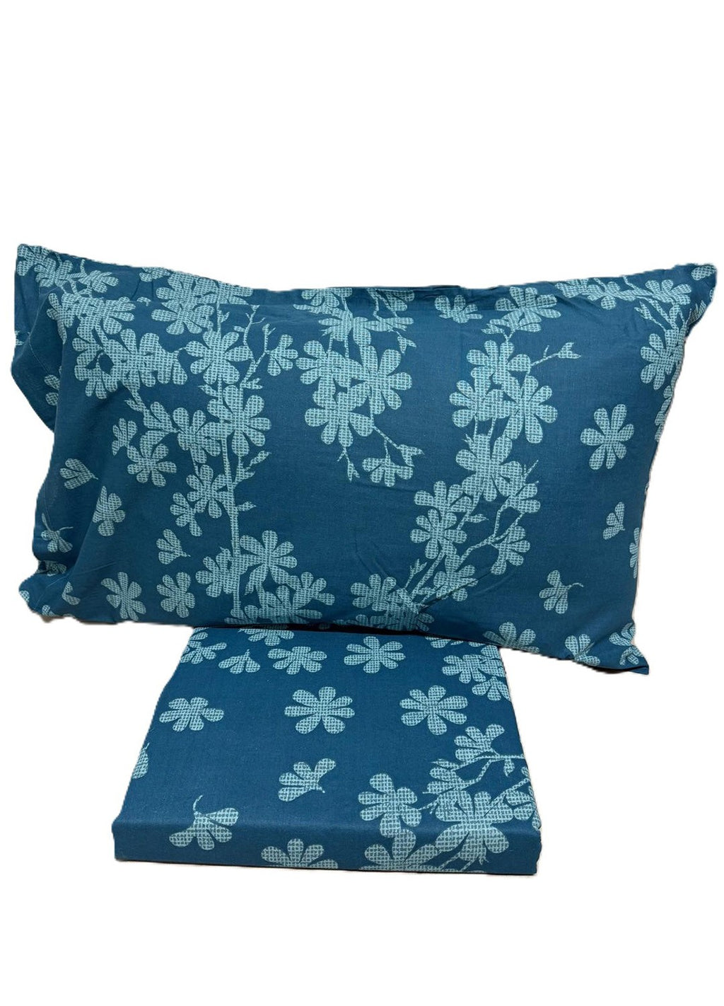 Copripiumino Matrimoniale 100% Cotone 250x200 cm con Patella 45 cm – Blu Fantasia Floreale