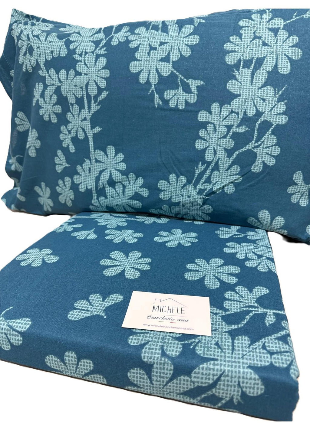 Copripiumino Matrimoniale 100% Cotone 250x200 cm con Patella 45 cm – Blu Fantasia Floreale