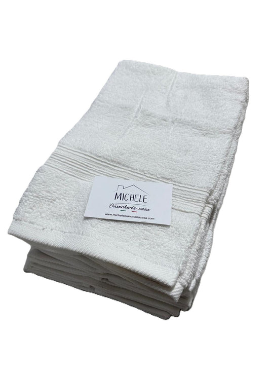 Set 6 Asciugamani Ospite in Spugna di Cotone 500g - Colore Bianco