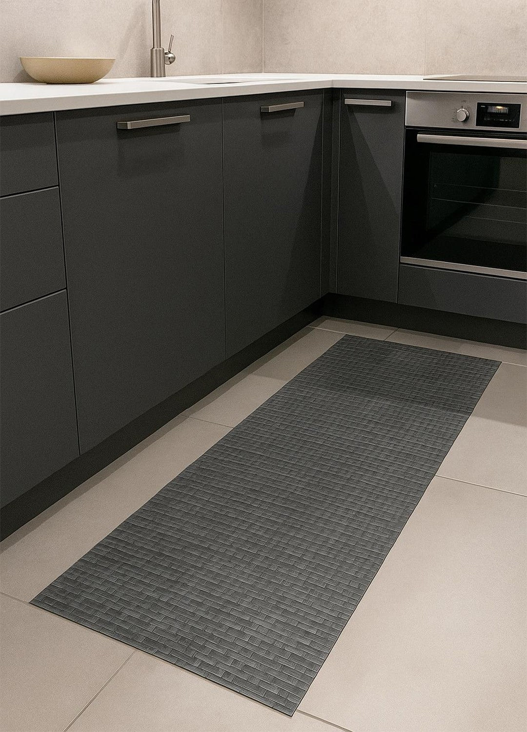 Tappeto Cucina a metro Fantasia Rattan Grigio in PVC H 50 cm - lunghezza a scelta, con antiscivolo