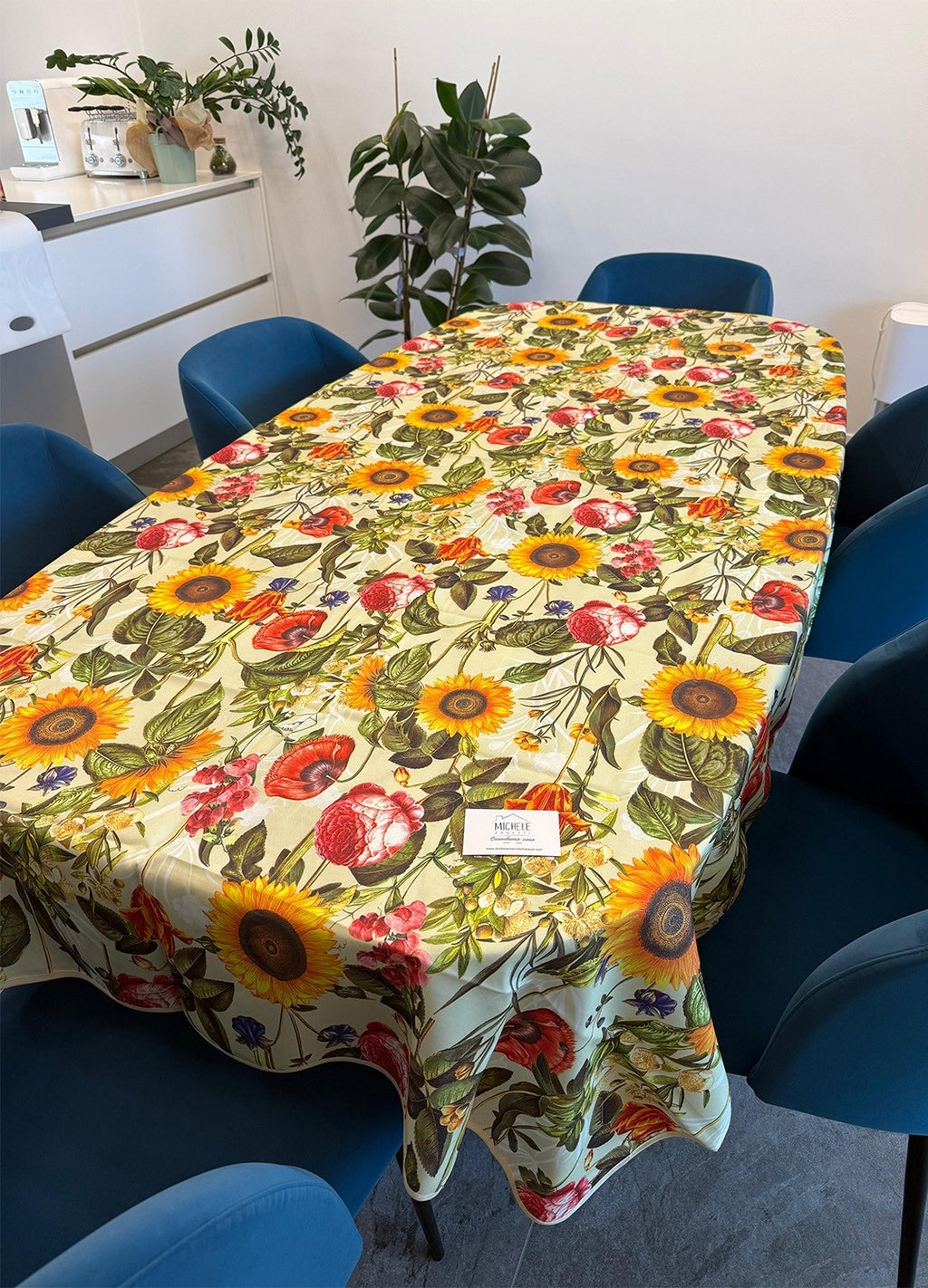 Tovaglia antimacchia fantasia Papaveri e Girasoli, da 6 o 8/12 persone