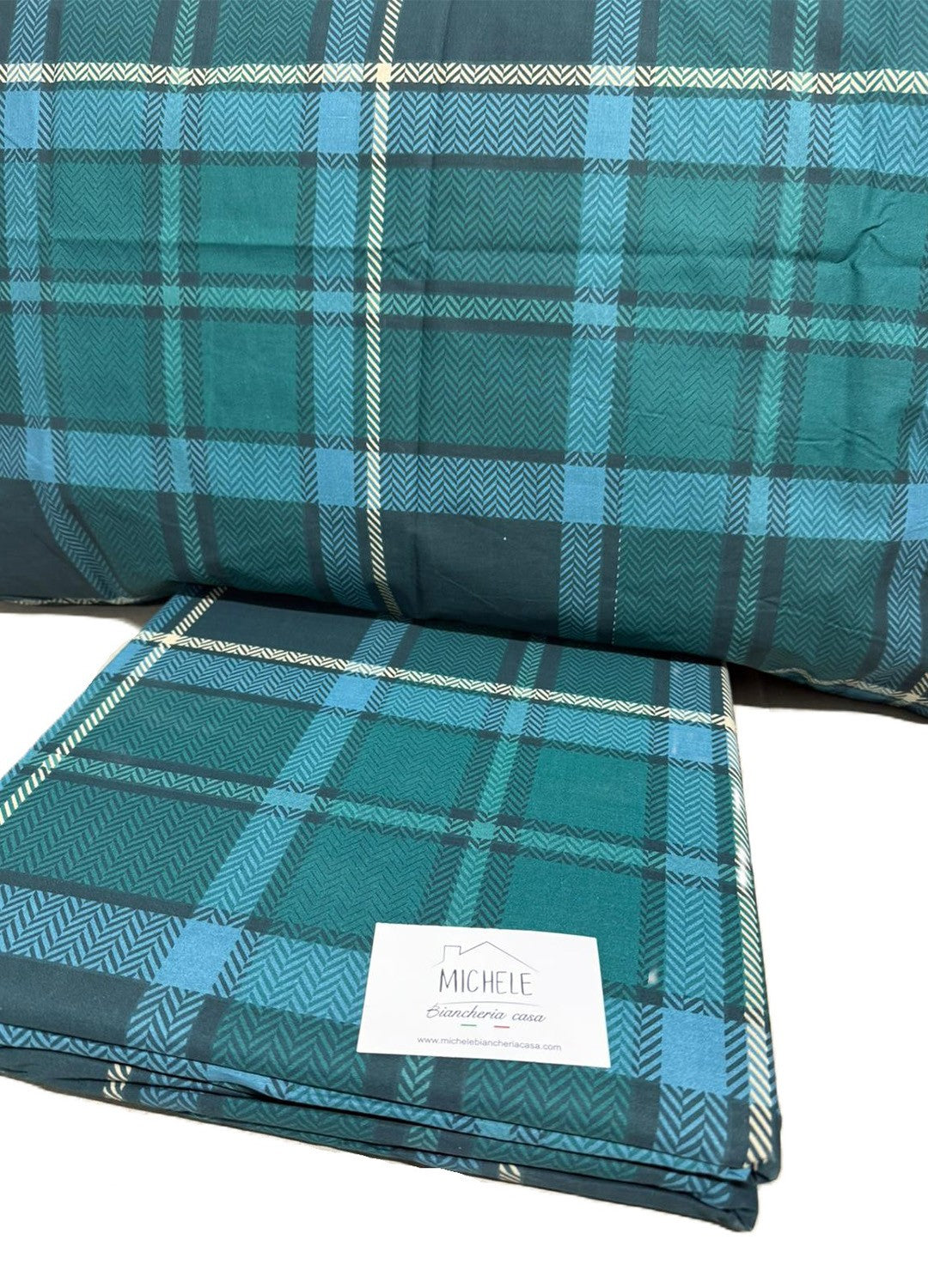 Copripiumino Matrimoniale in Cotone Scozzese Verde e Blu – Morbido e Traspirante