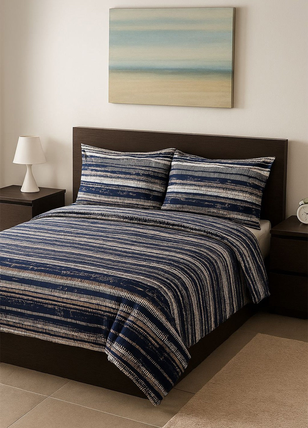 Completo copripiumino Matrimoniale in cotone MIELE a righe