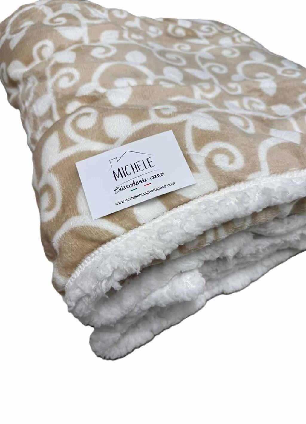 Coperta matrimoniale fantasia Arabesco, modello Super Soft, in morbido agnellato