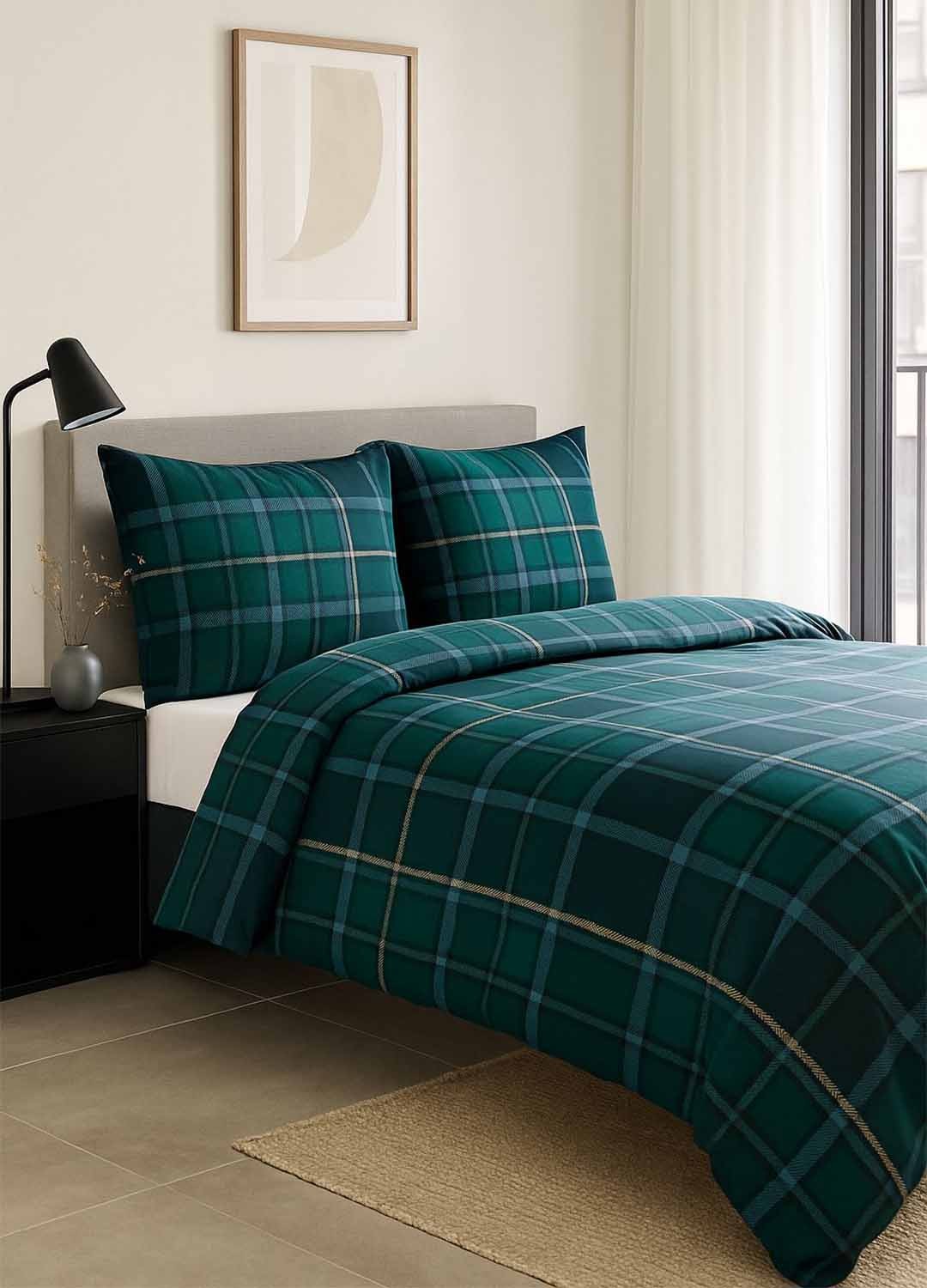 Copripiumino Matrimoniale in Cotone Scozzese Verde e Blu – Morbido e Traspirante