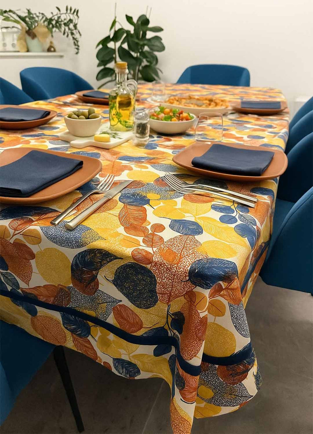 Tovaglia Copritavolo in Misto Cotone Fantasia Foglie Autunnali