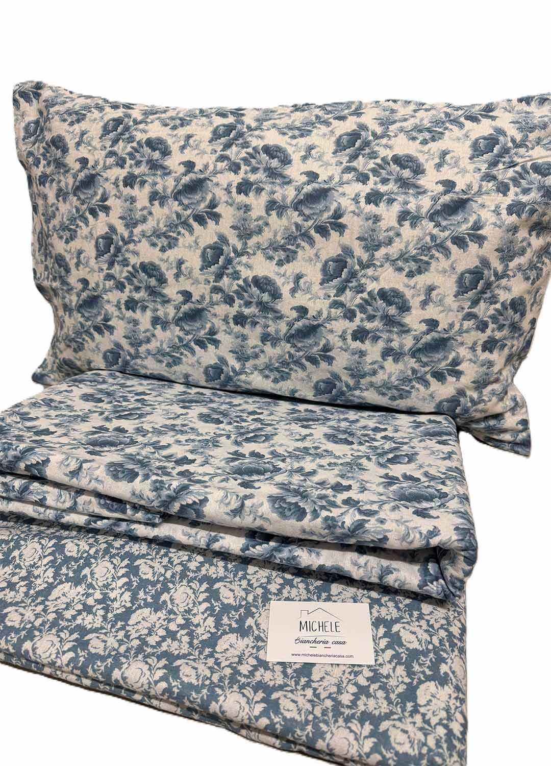 Completo Letto Matrimoniale in Flanella Floral Blue – 100% Cotone Flanella Anti Pilling