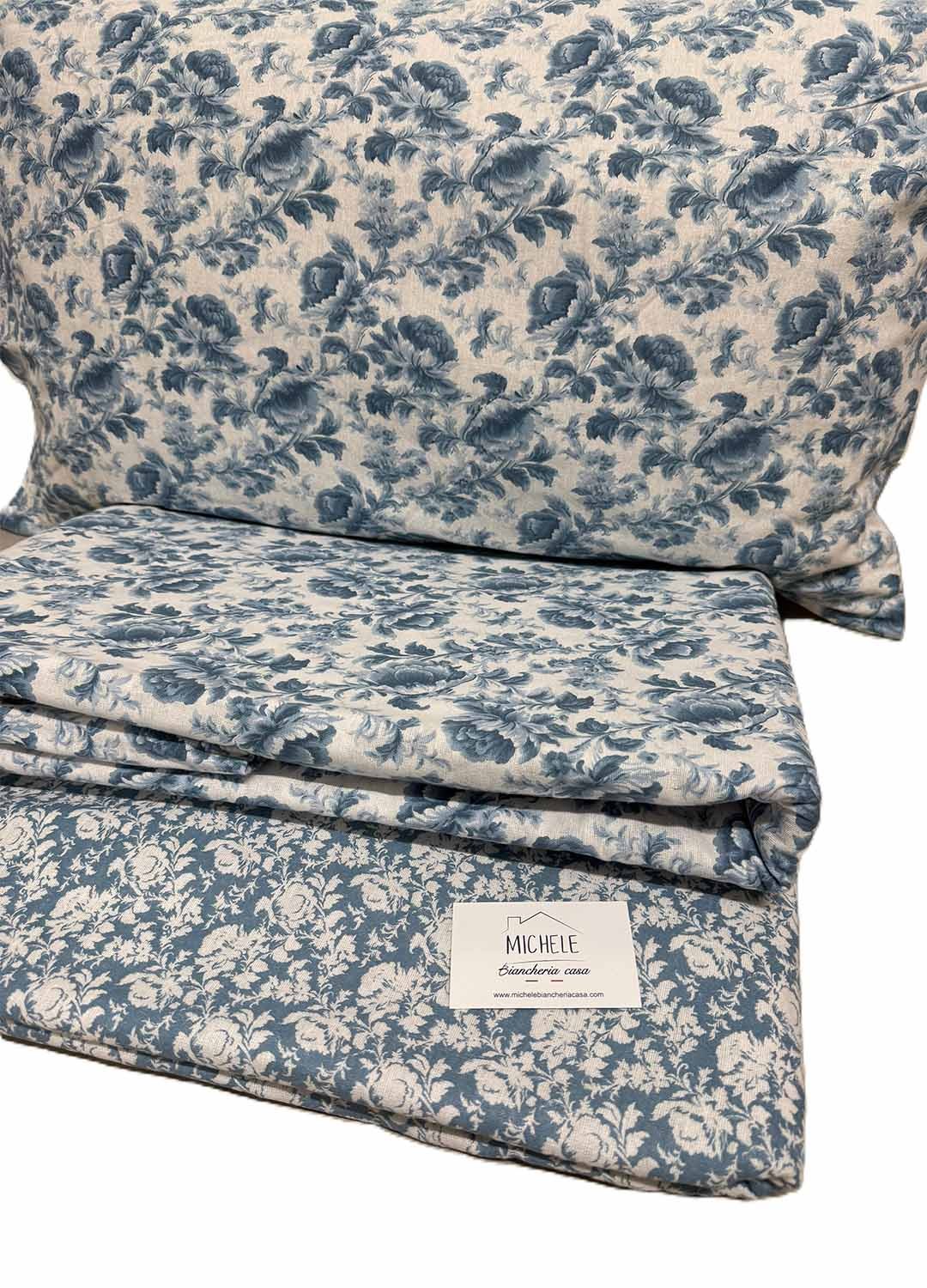 Completo Letto Matrimoniale in Flanella Floral Blue – 100% Cotone Flanella Anti Pilling