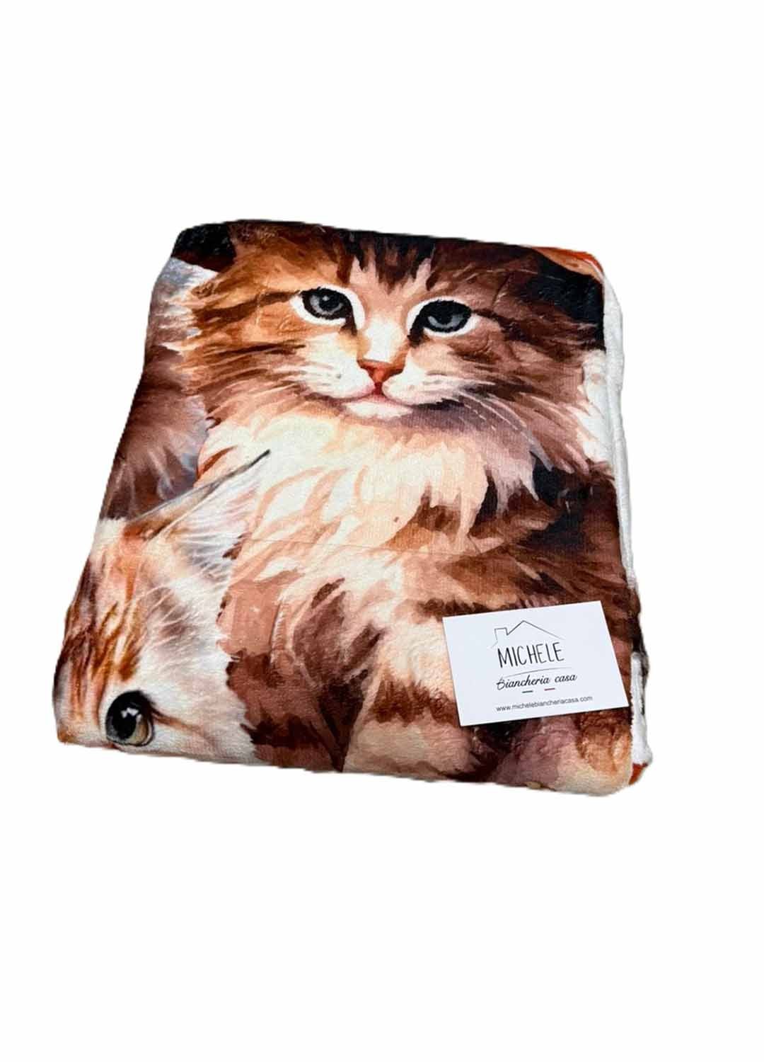 Plaid Agnellato Gatti 130x160 cm – Coperta Morbida con Stampa Digitale 3D Realistica