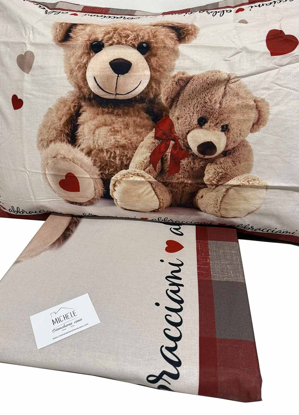 Copripiumino Matrimoniale in Cotone 100%, Stampa Digitale Alta Definizione Orsetti “Abbracciami”