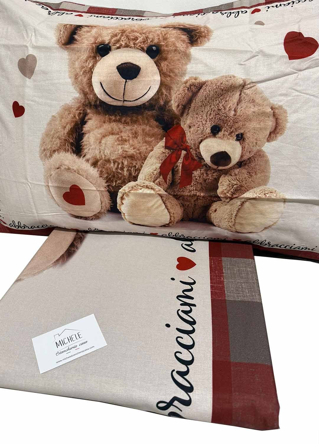 Copripiumino Matrimoniale in Cotone 100%, Stampa Digitale Alta Definizione Orsetti “Abbracciami”
