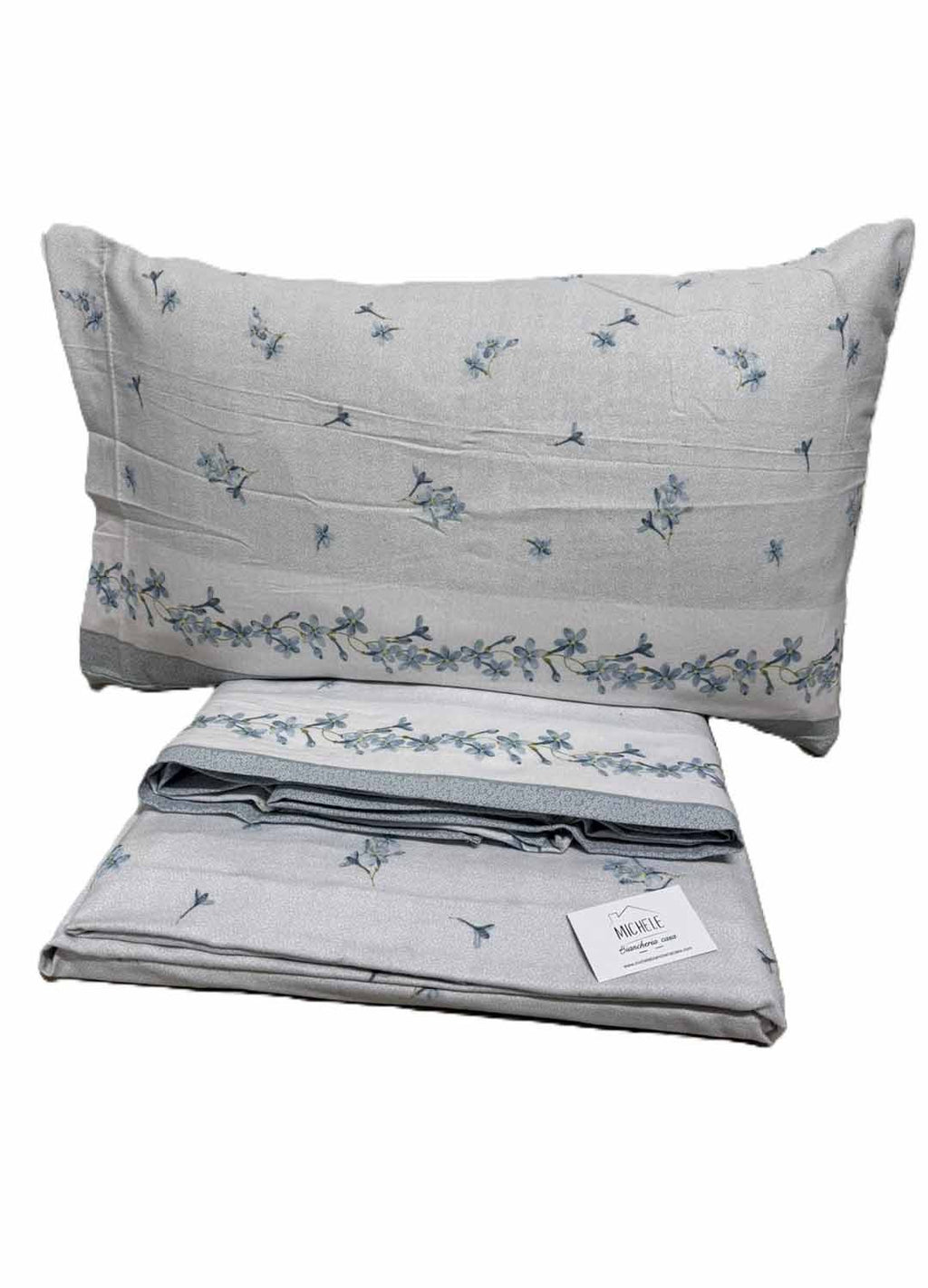 Lenzuola Matrimoniali in Flanella “Fiori di Neve Azzurro” – 100% Cotone Caldo e Morbido Made in Italy