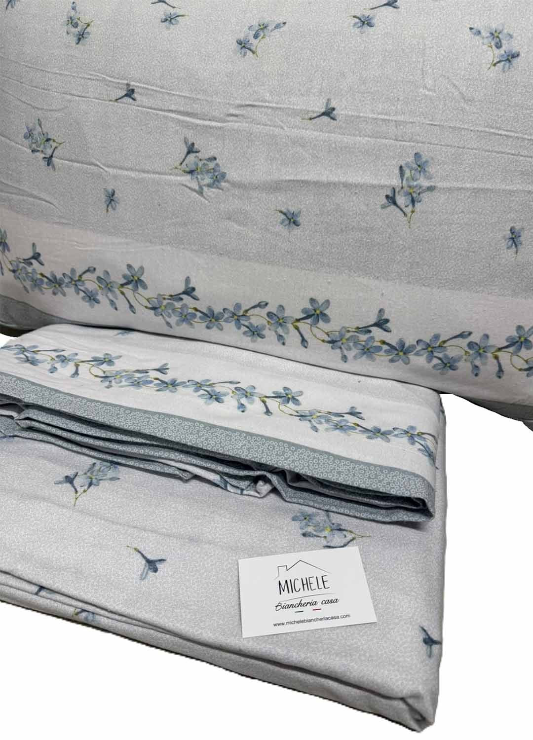 Lenzuola Matrimoniali in Flanella “Fiori di Neve Azzurro” – 100% Cotone Caldo e Morbido Made in Italy