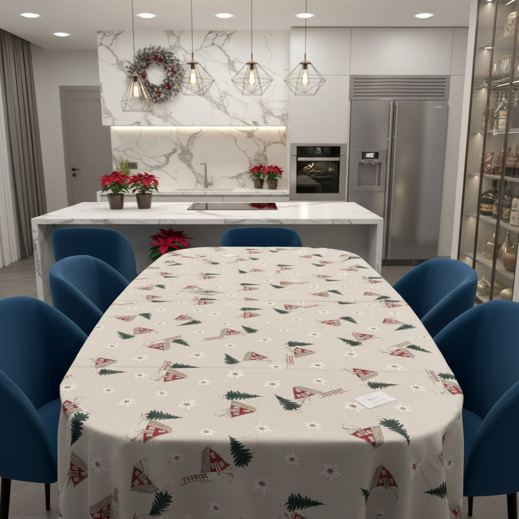 Tovaglia in 100% cotone, fantasia Tirolese - Disponibile per 6 o 8-12 persone