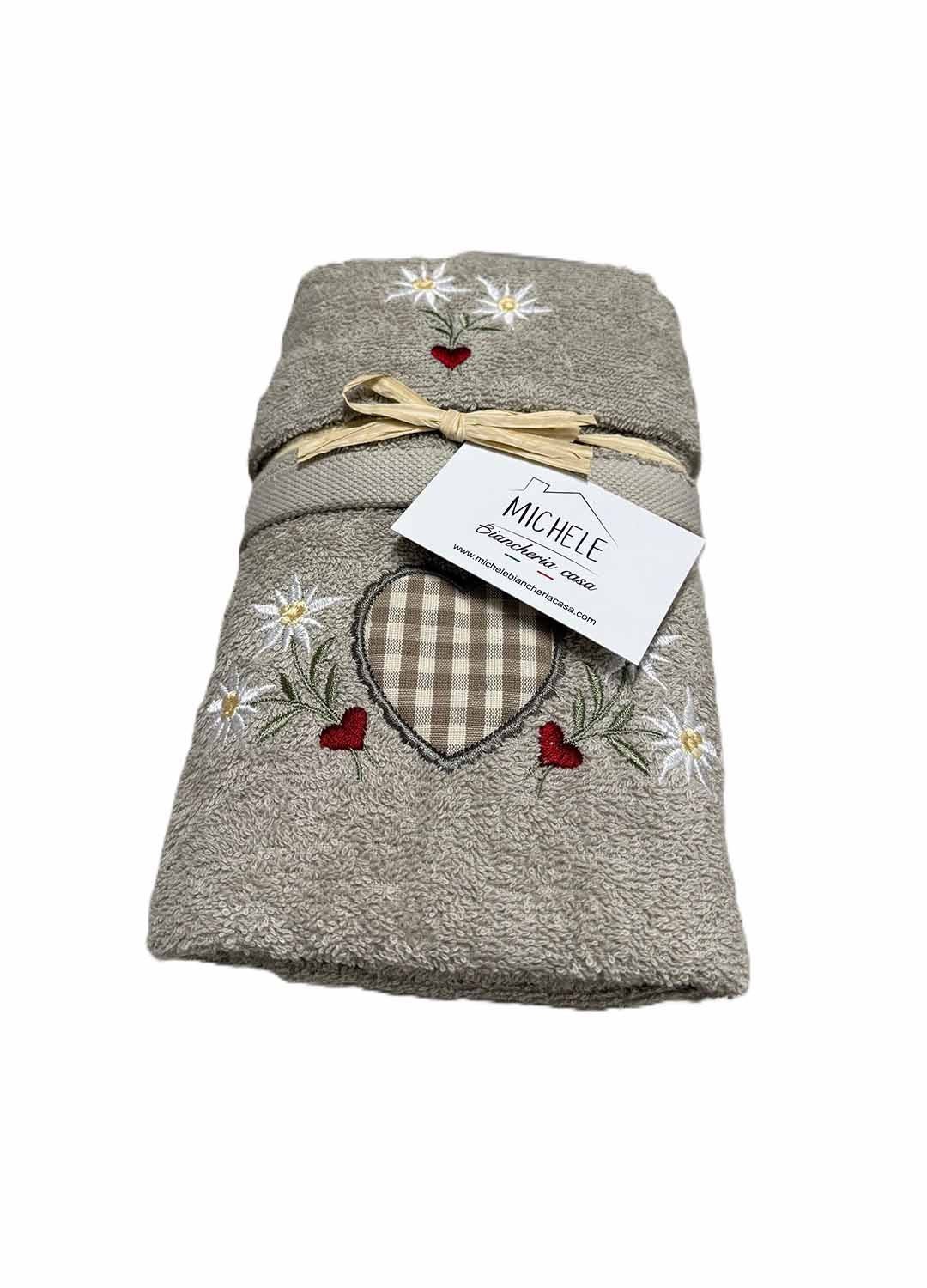 Completo asciugamani viso e ospite in cotone, colore beige, fantasia Tirolese